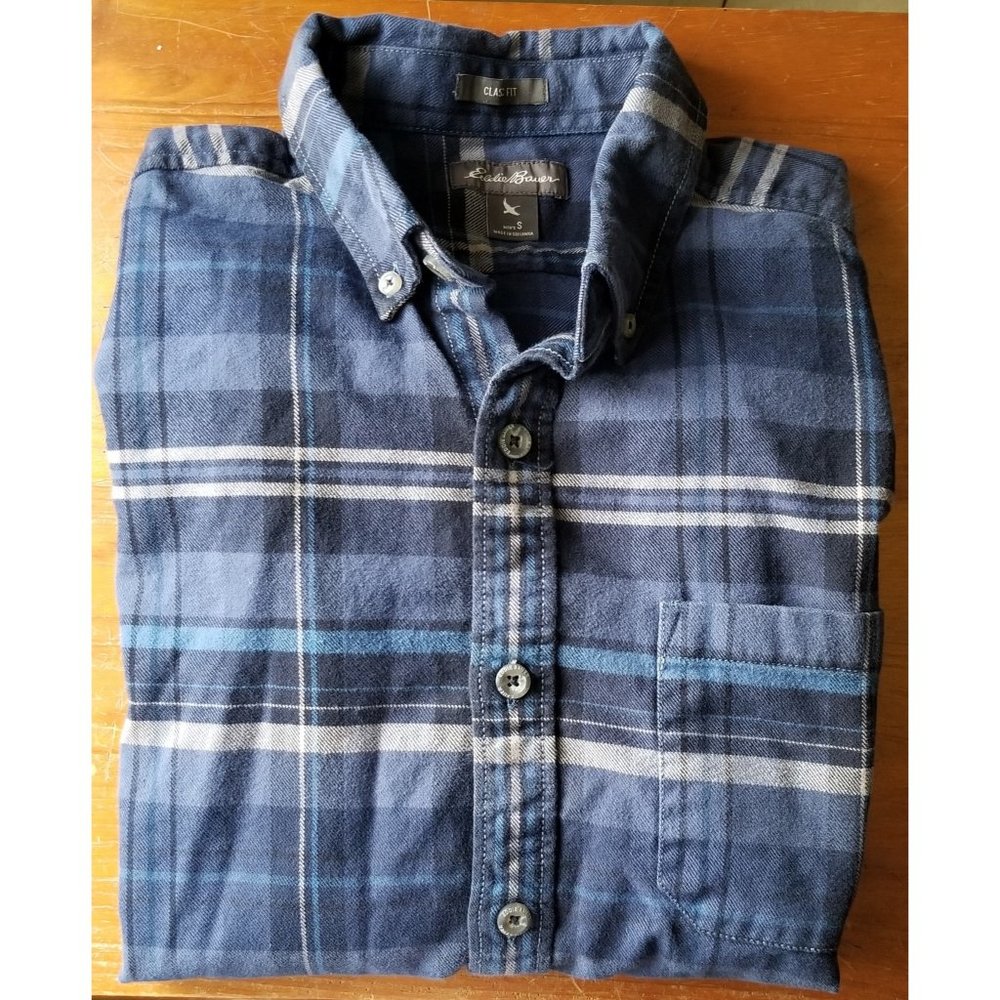 Eddie Bauer Flannel - Navy Blue Plaid - Small